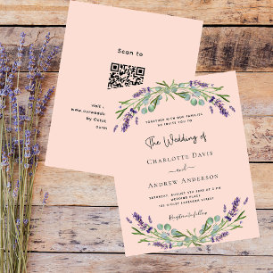Peach lavendel QR RSVP budget bruiloft uitnodiging