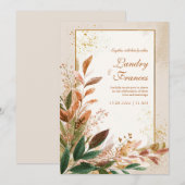 Peach Leaf Gold Stardust Wedding Kaart (Voorkant / Achterkant)