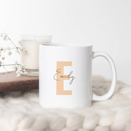 Peach Letter Initiaal Naam Monogram Minimalist Koffiemok