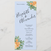 Peach Light Blue Peony Roos Floral Wedding Program Menu (Voorkant)
