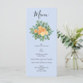 Peach Light Blue Peony & Rose Floral Mariage Menu (Debout devant)