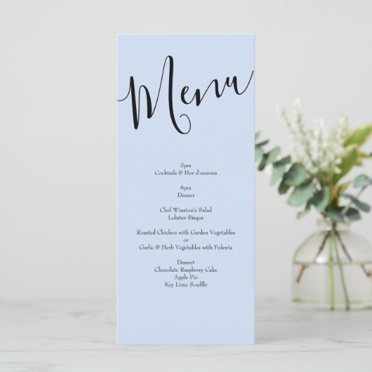 Peach Light Blue Peony & Rose Floral Mariage Menu (Debout devant)