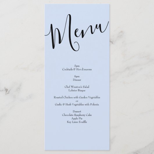 Peach Light Blue Peony & Rose Floral Mariage Menu (Devant)