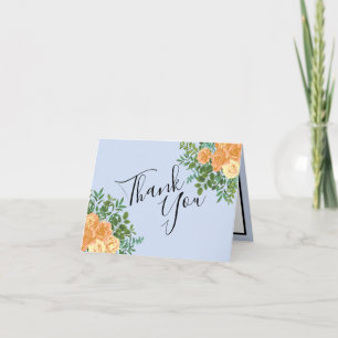 Peach Light Blue Wedding Rozen Floral Bedankkaart