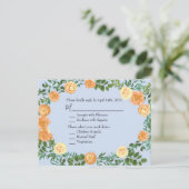 Peach Light Blue Wedding Rozen Floral Briefkaart (Staand voorkant)