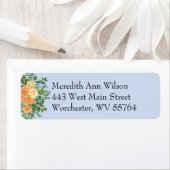 Peach Light Blue Wedding Rozen Floral Etiket (Insitu)