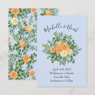 Peach Light Blue Wedding Rozen Floral Kaart