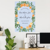 Peach Light Blue Wedding Rozen Floral Poster (Thuiskantoor)