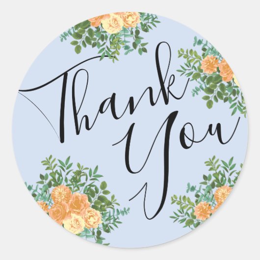 Peach Light Blue Wedding Rozen Floral Ronde Sticker (Voorkant)