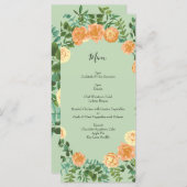 Peach Light Green Peony & Roos Floral Wedding Menu (Voorkant / Achterkant)