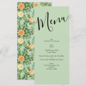 Peach Light Green Peony & Rose Floral Mariage Menu (Devant / Derrière)