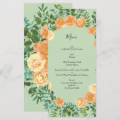 Peach Light Green Peony & Rose Floral Mariage Menu (Devant / Derrière)