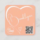Peach Light Oranje Hart Kalligrafie Logo QR Code Vierkante Visitekaartje (Voorkant)