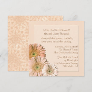 Peach Linen Gerber Daisy Custom Wedding Invitation Kaart