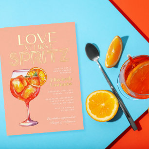 Peach Love bij First Spritz Vrijgezellenfeest Folie Uitnodiging