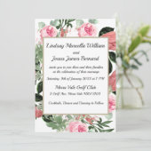 Peach Magnolia Faire-part de mariage florale rose (Debout devant)