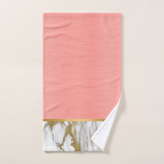 PEACH MARBLE GOLD BATHROOM TOWEL SET BAD HANDDOEK (Handdoek)