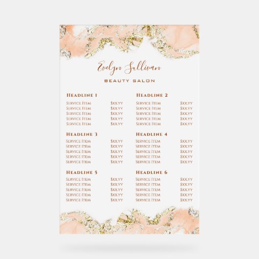 Peach Marbling Design prijslijst Acryl Bord (Voorkant)