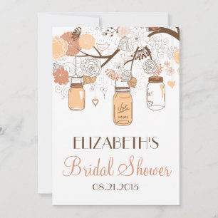 Peach Mason Jars Bridal Shower Kaart