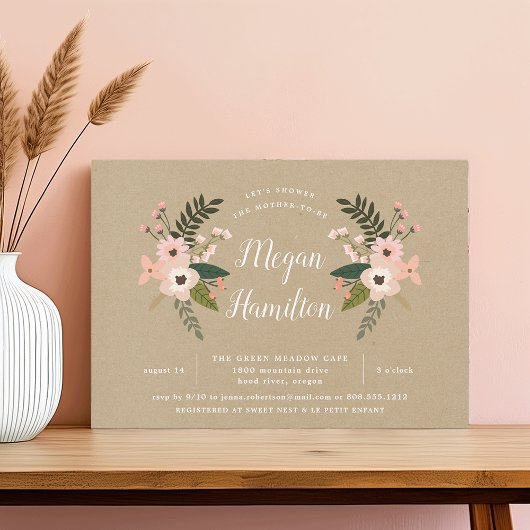 Peach Meadow Kraft Baby shower Kaart