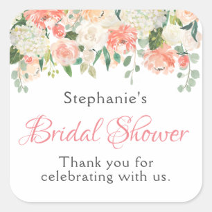Peach Medley Waterverf Bloemen Vrijgezellenfeest Vierkante Sticker