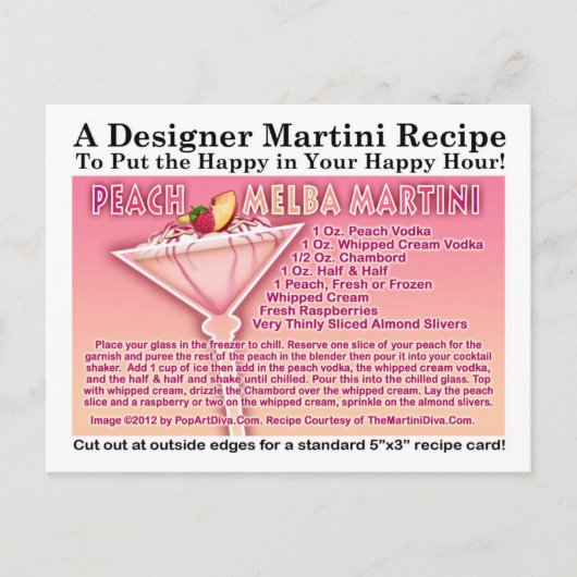Peach Melba Martini Recette Carte postale (Devant)