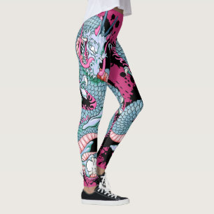 Peach Melba Splash Dragon Tattoo op Roze Leggings