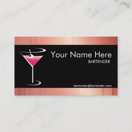 Peach Metallic Bartender Visitekaartje Martini (Voorkant)