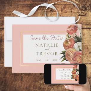 Peach Mimosa Blooms Floral Save the Date Kaart