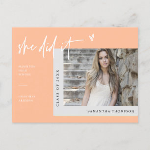 Peach Minimal foto ze deed het Afstuderen Briefkaart
