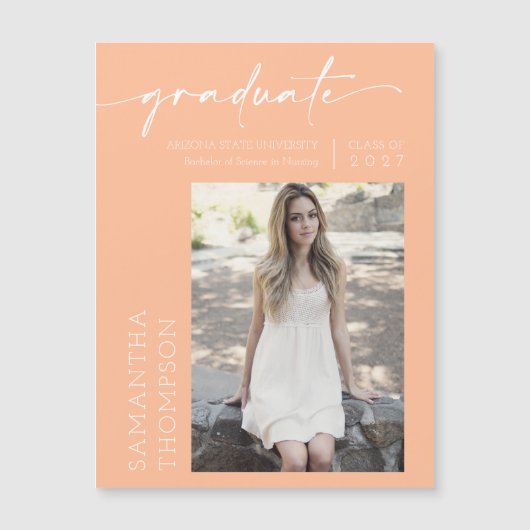 Peach Minimal Script Photo Graduate Magnet (Devant)
