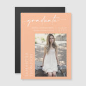 Peach Minimalist Script Photo Graduate Magnet (Devant / Derrière)