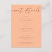 Peach Minimalist Script Wedding Event Details Informatiekaartje (Voorkant)