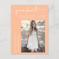 Peach Minimalist Script Ze deed het foto Afstudeer