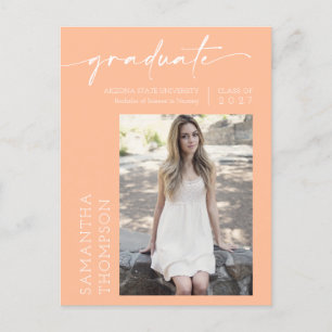 Peach Minimalist Script Ze deed het foto Afstudeer Briefkaart