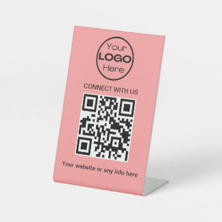 Peach Minimalistische zakelijke Logo en QR-code Reclamebord Met Voetstuk