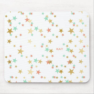 Peach, Mint en Gold Stars Confetti Monogram Muismat