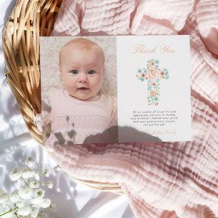Peach & Mint Floral Cross Baptism Merci photo