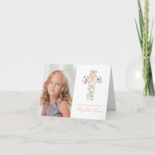Peach Mint Flower Cross First Communion Merci