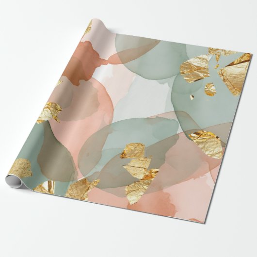 Peach & Mint Gold Leaf Easter  Cadeaupapier (Uitgerold)