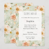 Peach Mint Pretty Rose Floral Birthday Kaart (Voorkant / Achterkant)