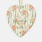 Peach Mint Pretty Roses Floral Stripes Keramisch Ornament (Links)