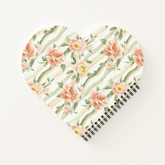 Peach Mint Pretty Roses Floral Stripes Notitieboek (Achterkant)