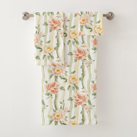 Peach Mint Roses Floral Stripes   (En situation)