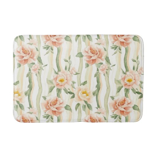 Peach Mint Roses Floral Stripes   Badmat (Voorkant)