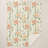 Peach Mint Roses Floral Stripes Birthday Sherpa Deken (Voorkant)