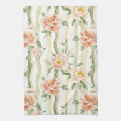 Peach Mint Roses Floral Stripes   Theedoek (Verticaal)