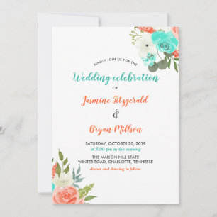 Peach Mint Waterverf Floral   Uitnodiging tot wedd