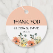 Peach Modern Floral Wedding Favor Labels (Voorkant)