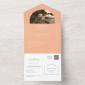 Peach Modern Minimal Arch Photo QR Code RSVP All In One Uitnodiging (Binnen)